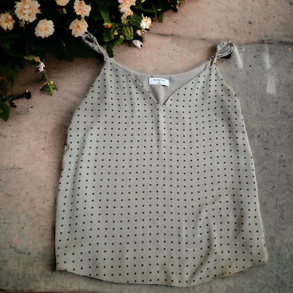 Aritzia Olive Taupe Polka Dot Silk Cami
